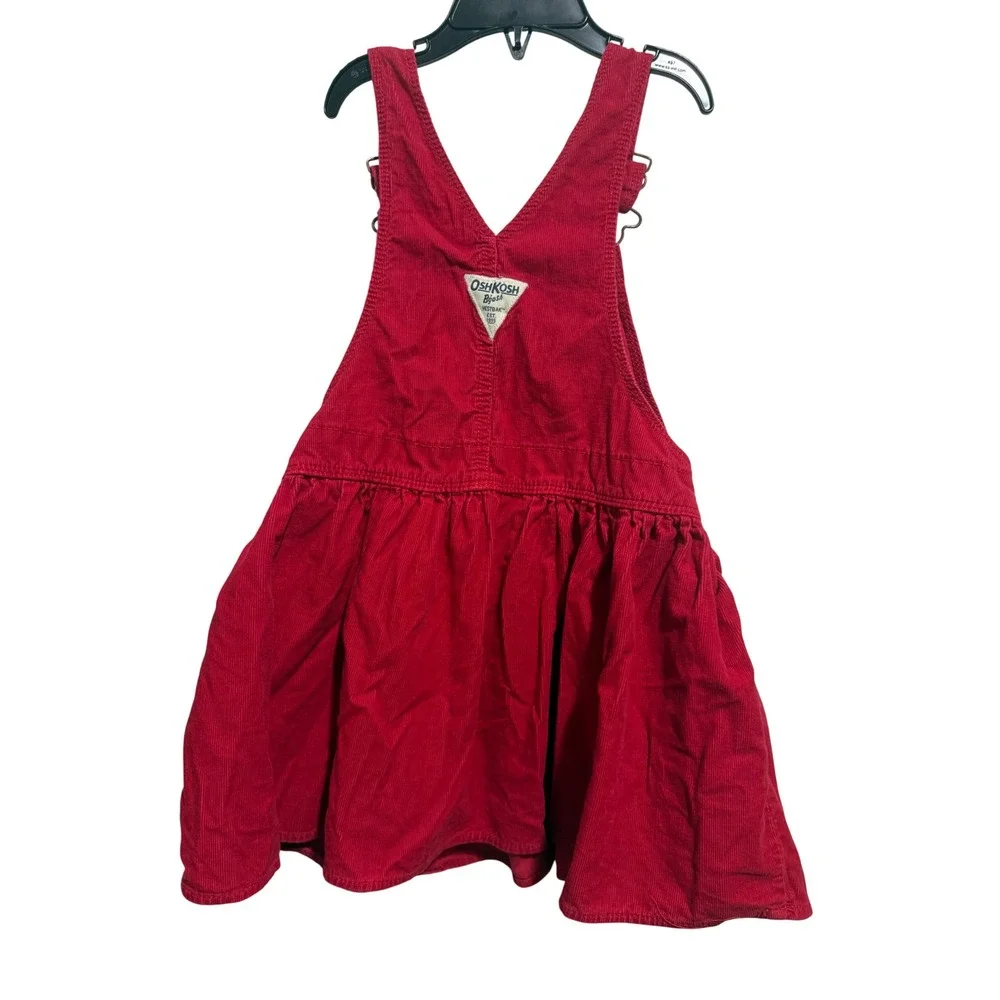 OshKosh B'gosh Jumper Dress Kids 5T Red Corduroy Overall Pinafore Whimsy Classic